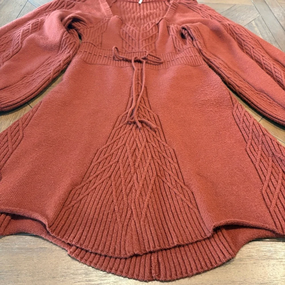 Free People Sweater Dress Women Large Cinnamon Balloon Sleeve Knit Emmaline Mini